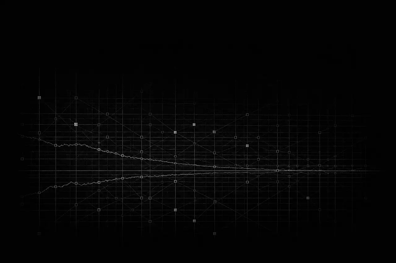 A lattice of candidate pairs with two residual spread curves converging on a central axis.